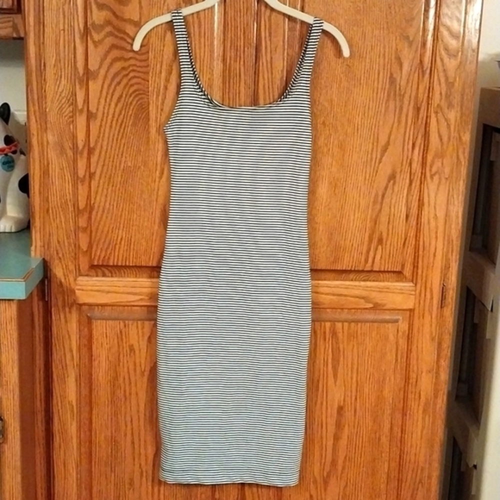 Zara Black and White Striped Midi Tank Dress